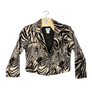 Zebra Tapestry Blazer Women's S/M Animal Print Jacket Made in USA Paco Soler